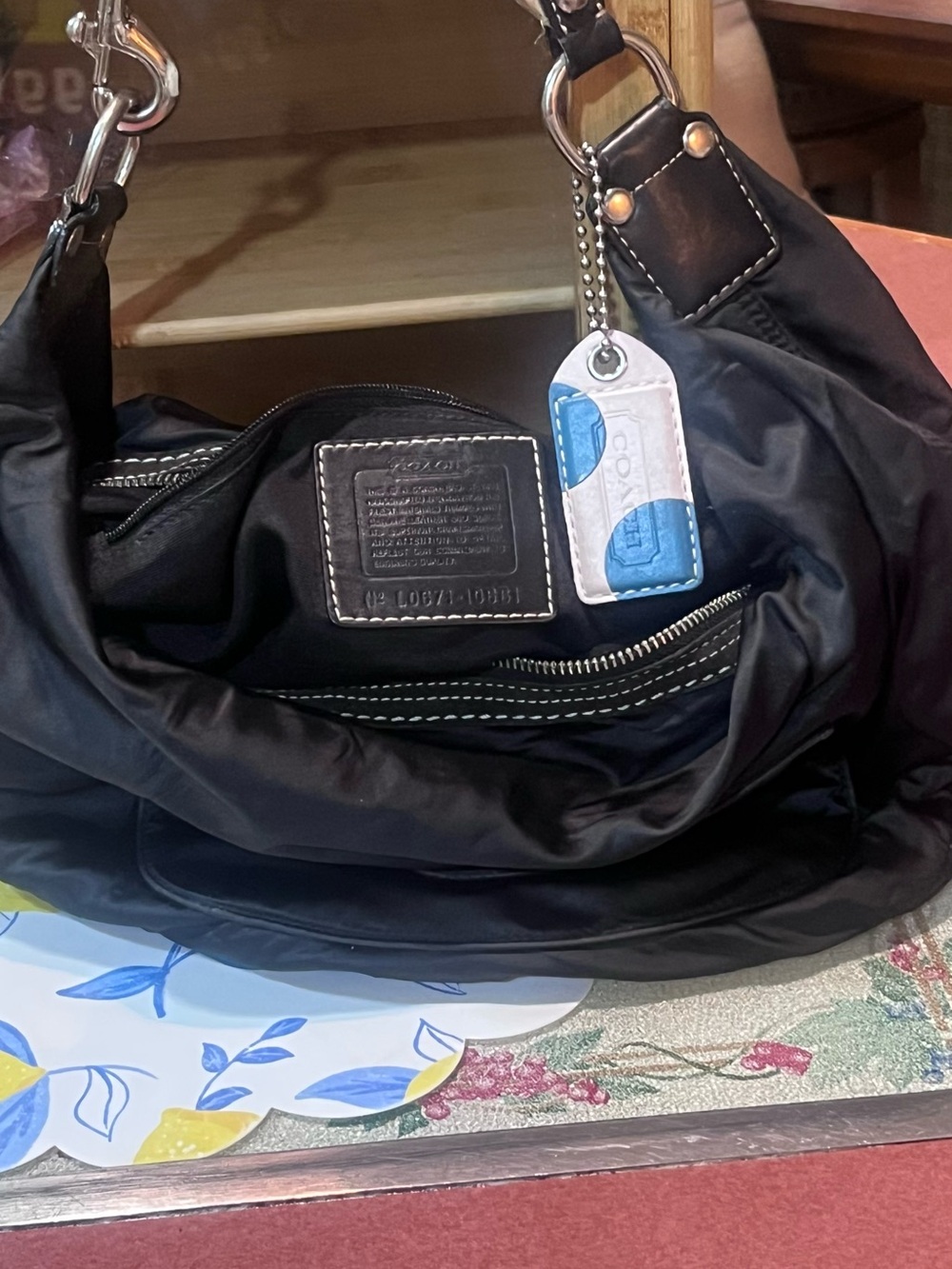 Coach Black Nylon Shoulder Bag with Blue Accent Tag